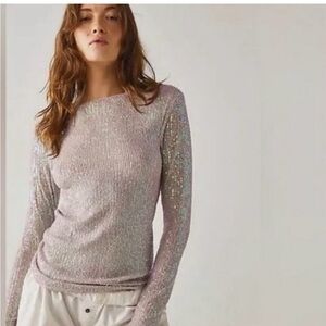 Free People Silver Sequin Long Sleeve Top